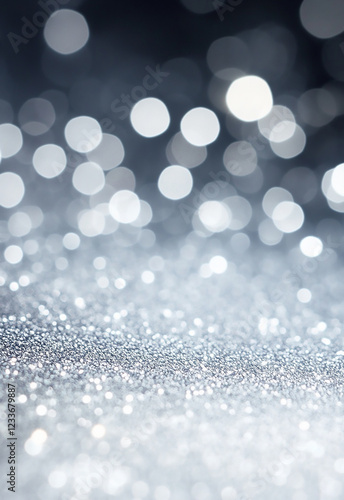 Shimmering Christmas Texture: Glittering Abstract Bokeh Background in White and Silver
