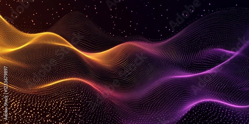 a mesmerizing abstract background featuring swirling waves of vibrant purple and gold light, reminiscent of digital data streams in motion 