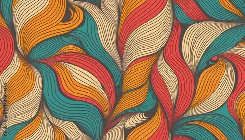 Vibrant Vector Seamless Wallpaper in Retro s Style A Trendy Texture that Revives the Groovy Atmosphere with its Discoinspired s Wallpaper Pattern and Psychedelic Hues. photo