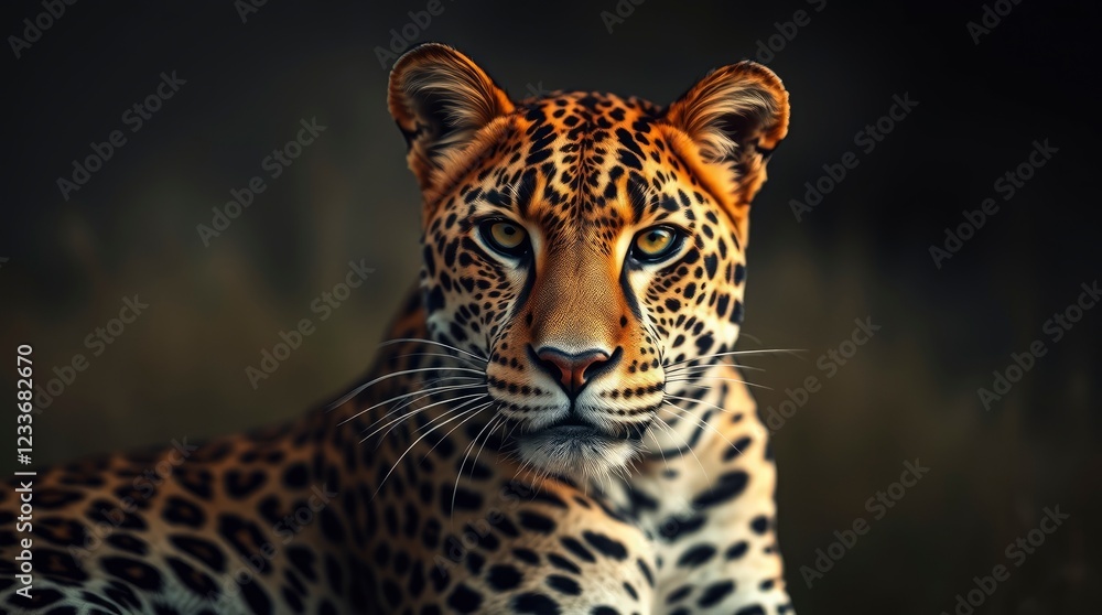 Fototapeta premium Majestic Leopard Portrait: A Dramatic, Close-Up Wildlife Painting