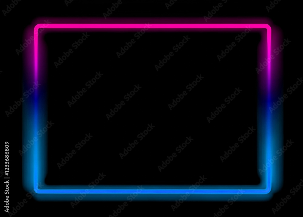 A square neon frame on black background A square neon frame on black background