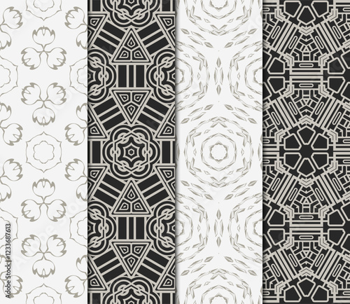 set of Seamless texture of floral ornament. Vector illustration. For the interior design, printing, web and textile