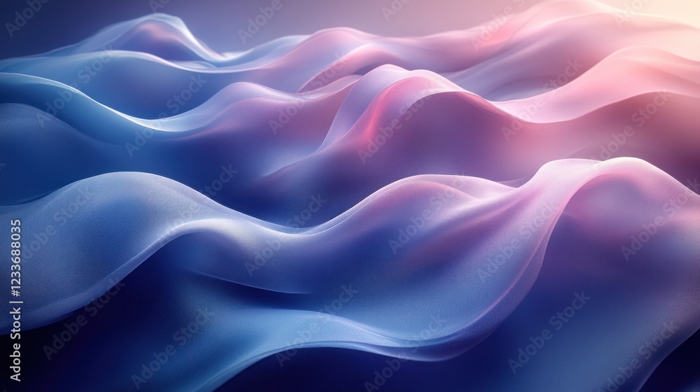Fototapeta premium Flowing fabric waves in soft pastel colors, serene backdrop