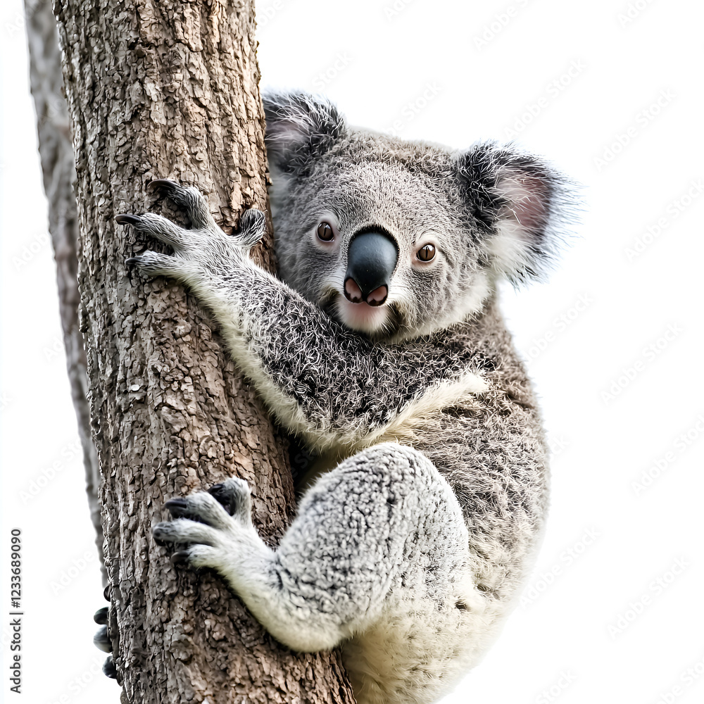 Fototapeta premium Cute Koala Climbing Eucalyptus Tree in Its Natural Habitat
