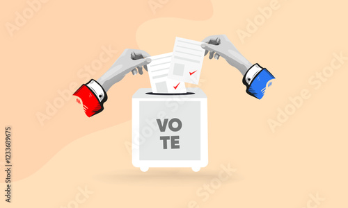 Voting concept. Hand putting paper in the ballot box.