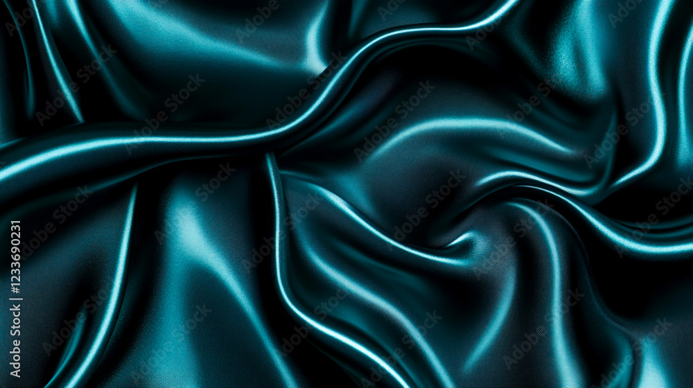 Fototapeta premium Dark teal green silk satin. Shiny smooth fabric. Soft folds. Luxury background with space for design. web banner.