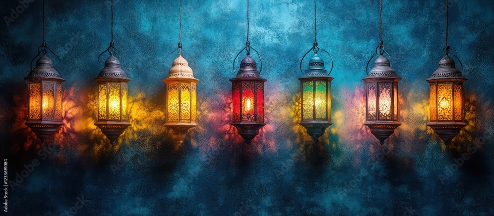 Obraz premium Festive lanterns glow, smoky backdrop
