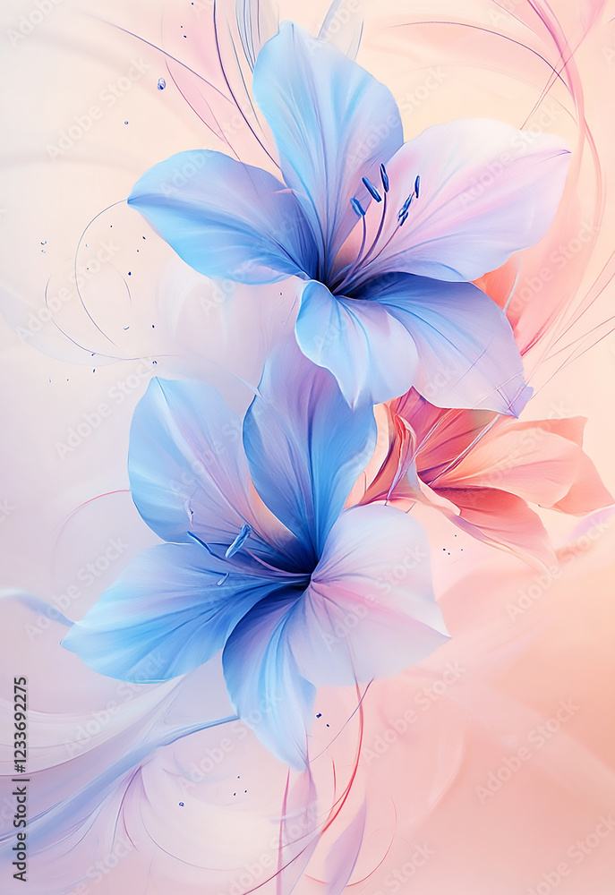 Abstract floral meadow background with vibrant blossoms, soft sunlight and shimmering light particles forming gentle bokeh textures Abstract floral meadow background with vibrant blossoms, soft sunlight and shimmering light particles forming gentle bokeh textures