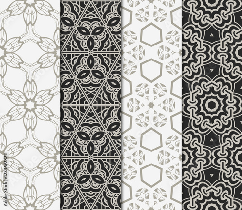 set of Seamless texture of floral ornament. Vector illustration. For the interior design, printing, web and textile