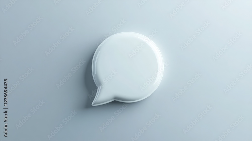 A 3D white speech bubble pin with a glossy, polished finish, set against a simple background, representing the versatility and potential for messaging in an understated, contemporary design A 3D white speech bubble pin with a glossy, polished finish, set against a simple background, representing the versatility and potential for messaging in an understated, contemporary design