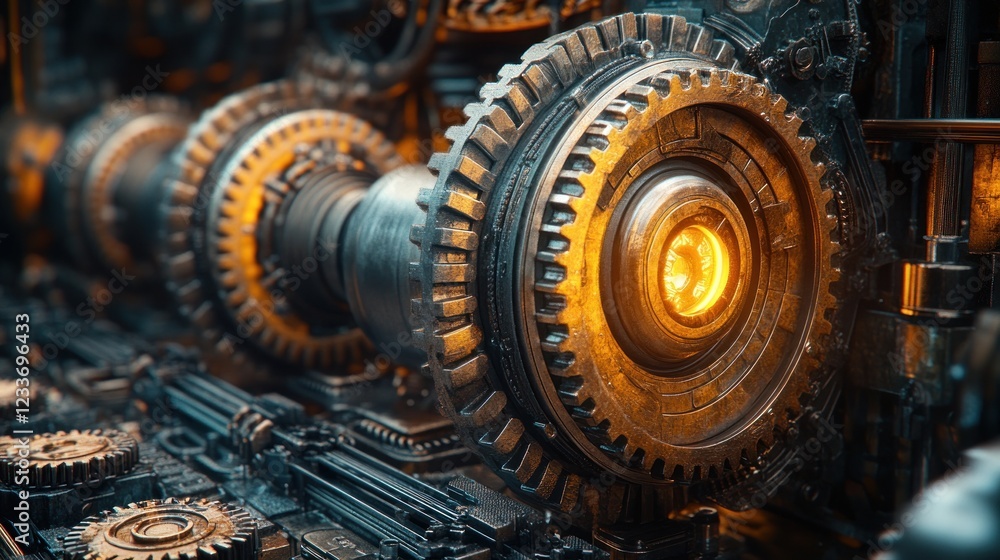 Intricate Machinery: A Glowing Core of Gears and Cogs Intricate Machinery: A Glowing Core of Gears and Cogs