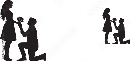 Romantic Silhouette of Couples Proposing