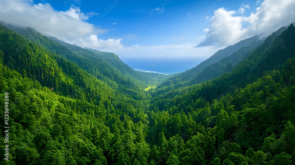 Aerial View Lush Green Valley Mountain Landscape