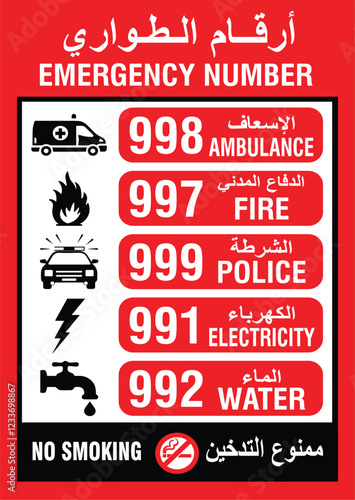 UAE emergency numbers vector artwork