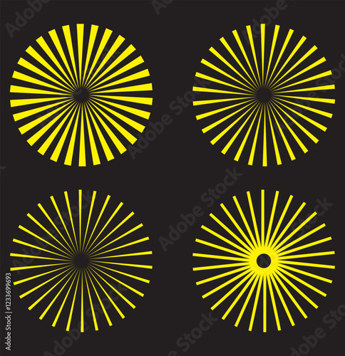 Set of sunburst element. Radial stripes. Sunburst icon collection. Vector illustration isolated on white background