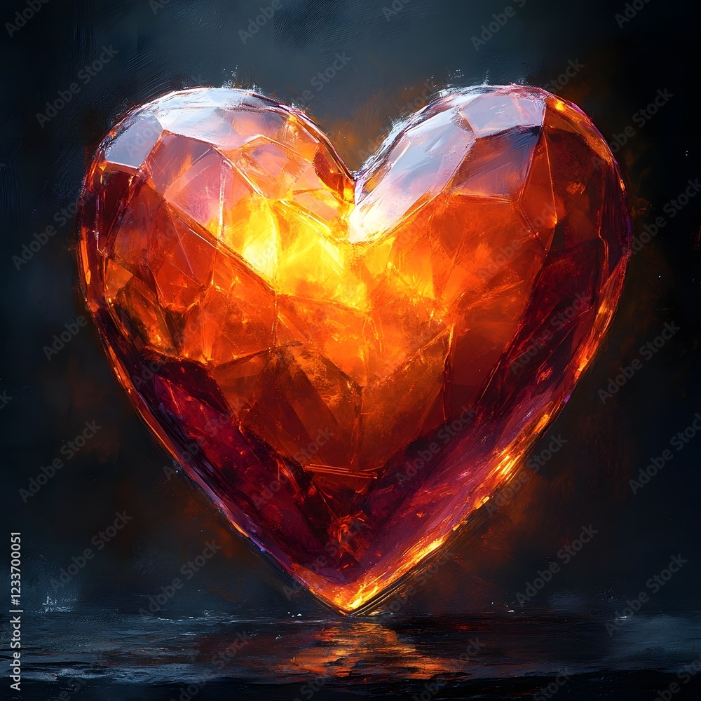 Fiery Crystal Heart Glowing with Passion and Brilliance Fiery Crystal Heart Glowing with Passion and Brilliance