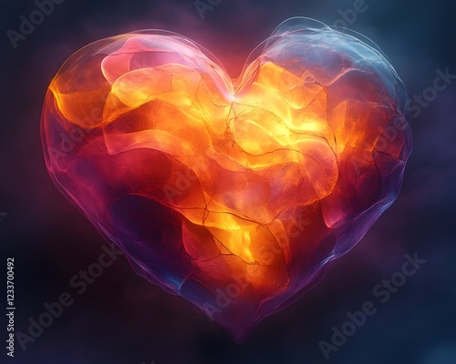 Fiery Passionate Heart Glowing with Vibrant Energy and Abstract Swirling Flames
