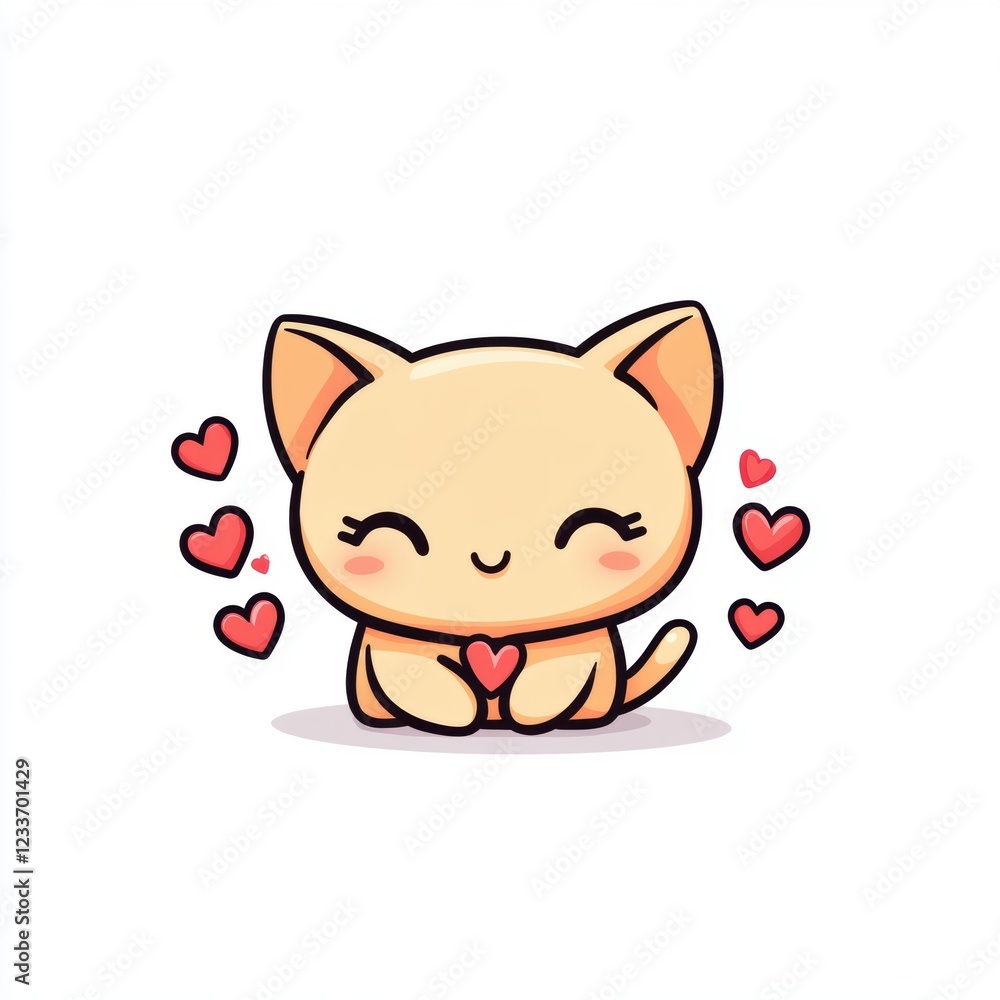 Obraz premium Cute cat with red heart for Valentine’s Day greeting card design
