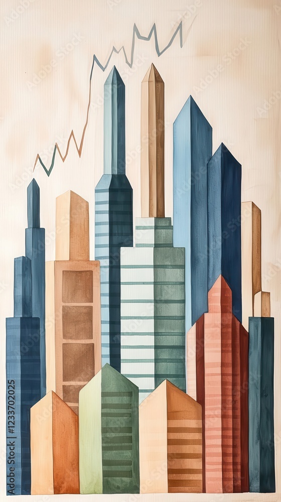 Obraz premium An artistic representation of a city's skyline with rising trends.