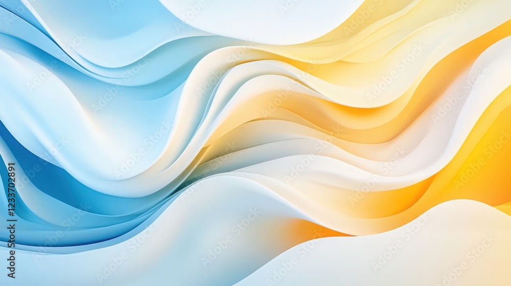 Obraz premium Abstract gradient banner featuring soft white, blue, and yellow hues, blending seamlessly for a clean, smooth transition that evokes a serene, calming effect 