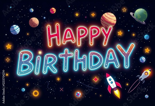 Vibrant Happy Birthday Banner with Balloons and Confetti