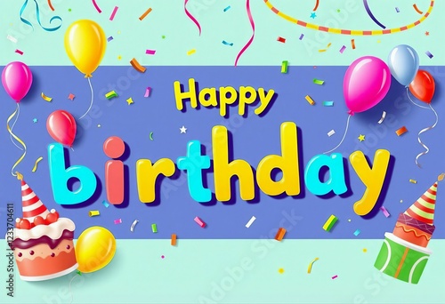 Vibrant Happy Birthday Banner with Balloons and Confetti