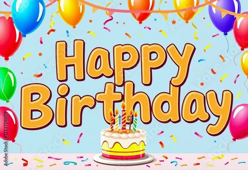 Vibrant Happy Birthday Banner with Balloons and Confetti