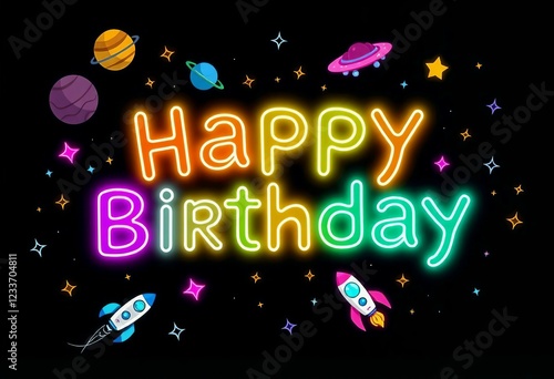 Vibrant Happy Birthday Banner with Balloons and Confetti