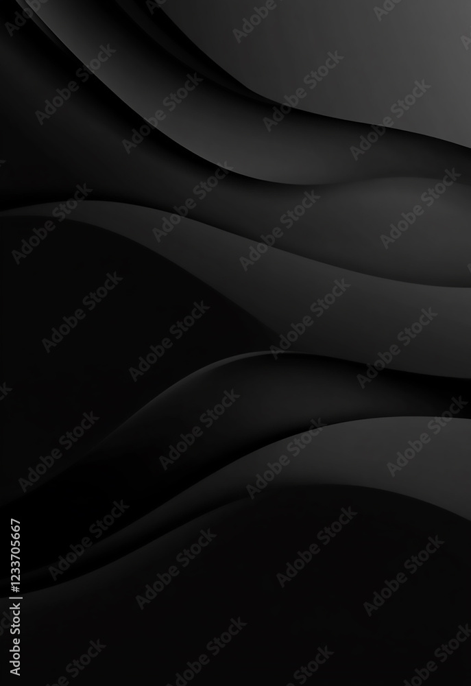 Obraz premium Abstract black wave banner with fluid curves on dark background. Abstract black wave background. Black and white ripples