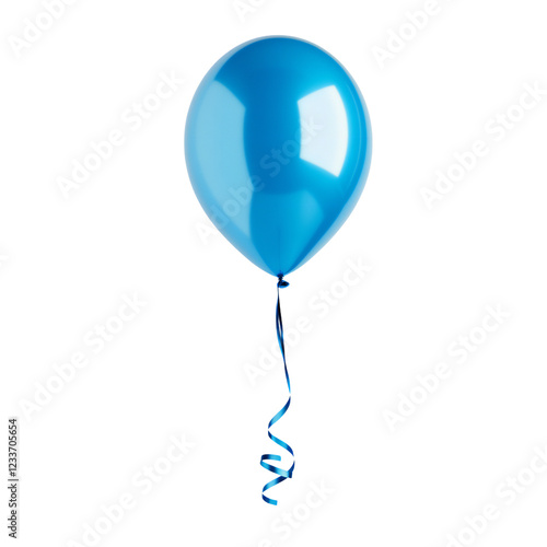 Single Glossy Blue Helium Balloon Floating on White Background photo