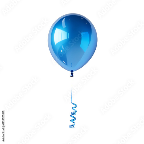 Single Glossy Blue Helium Balloon Floating on White Background photo