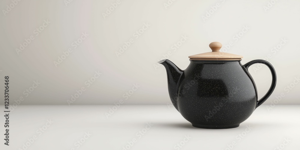 A simple black teapot with a wooden lid sits elegantly on a plain surface, showcasing minimalist design and functionality. A simple black teapot with a wooden lid sits elegantly on a plain surface, showcasing minimalist design and functionality.