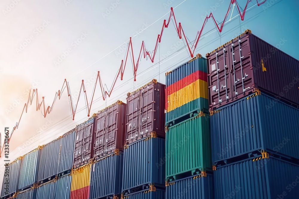 Fototapeta premium Shipping containers with a rising graph indicating growth.