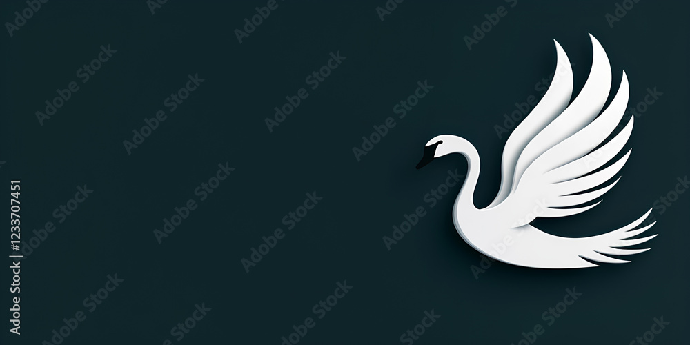 Obraz premium white illustration swan on a blue background- space for design or text. 