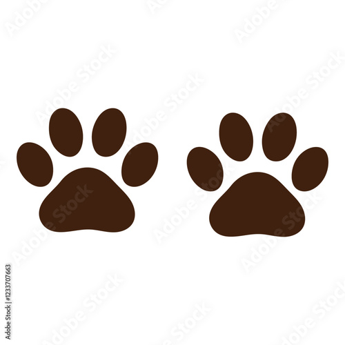 Seamless paw prints and animal tracks on a white background. Black dog and cat paw print silhouettes, textile pattern for backdrops, and simple design elements for prints and illustrations. photo