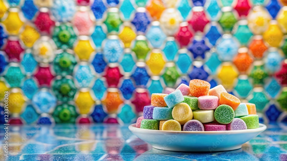 Minimalist Photography of Sweets Frame on Mosaic Background Minimalist Photography of Sweets Frame on Mosaic Background