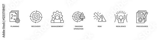 Business Continuity icon vector illustration concept with icon of planning, recovery, management, ongoing operation, risk, resilience, procedures
