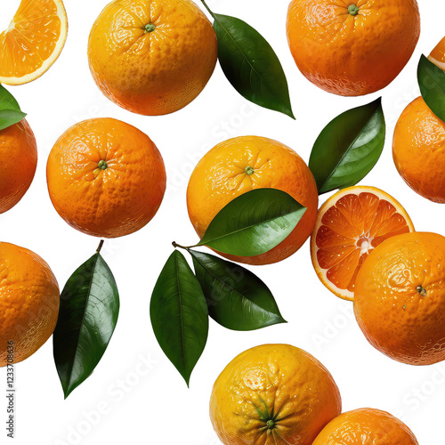 Fresh orange with green leaf isolated white background
