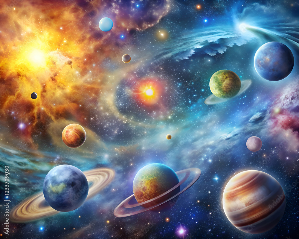 Vast space scene with planets. nebula. and stars. Vast space scene with planets. nebula. and stars.