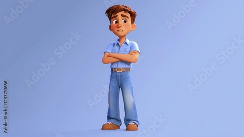 A 3D style cartoon depiction of a young adult business man feeling sad, stressed, and upset. photo