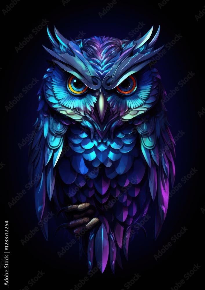 Fototapeta premium Neon owl art illuminated creativity.