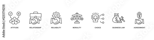 Business Ethics icon vector illustration concept with icon of attitude, relationship, reliability, morality, choice, business law, agreemnent