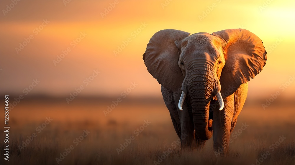 Fototapeta premium African Elephant at Sunset in the Savanna