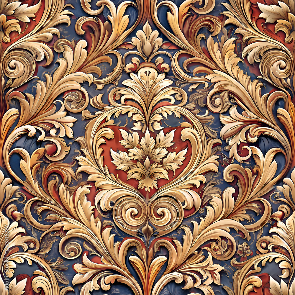 Ornate gold leaf damask pattern design. Ornate gold leaf damask pattern design.
