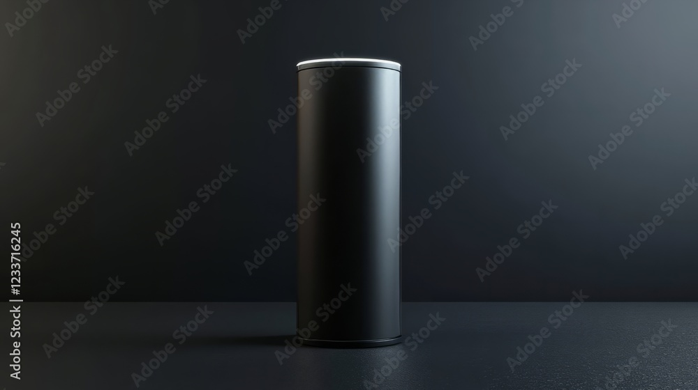 Dark cylindrical podium pedestal with a satin finish, illuminated by soft top lighting, isolated on a gradient black-to-gray background Dark cylindrical podium pedestal with a satin finish, illuminated by soft top lighting, isolated on a gradient black-to-gray background
