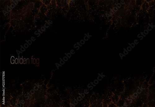 Isolated composition of golden hue, wavy tinsel mist, design component.