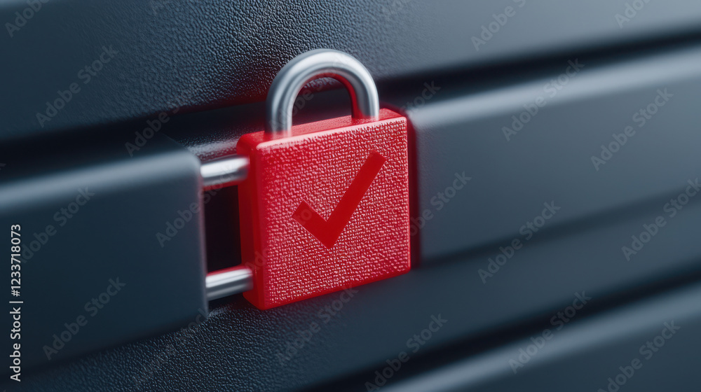 Naklejka premium Supply Chain Security Risks and Vulnerabilities. Secure padlock symbol with a checkmark on a dark background, representing safety and validation.