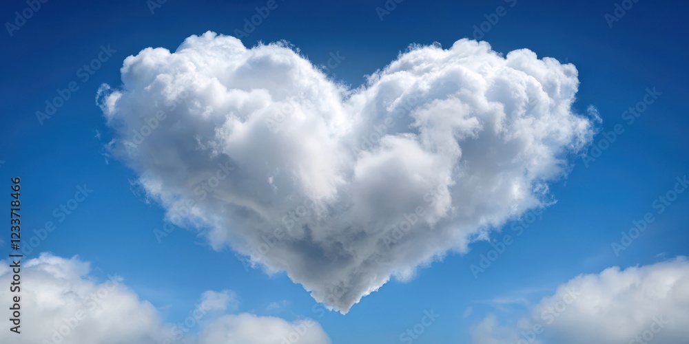 Naklejka premium serene, clouds, white, heart, gentle, fluffy, nature, soft, sky, cloud, blue, day, cloudscape, weather, love, air, heaven, summer, beautiful, light, cloudy, sun, atmosphere, cumulus, clear, bright, ba