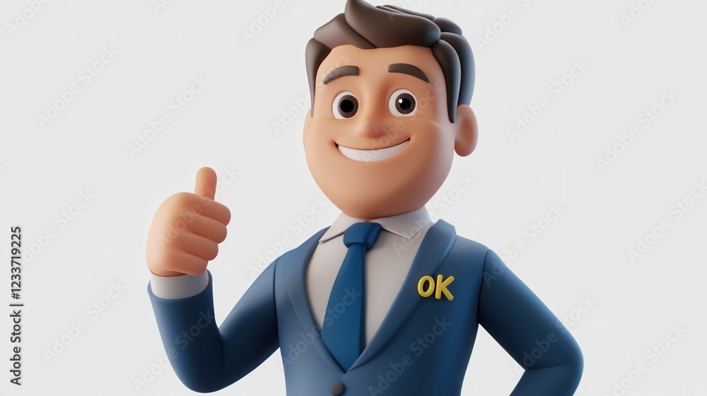 A 3D-style cartoon character of a happy businessman giving a thumbs-up gesture, exuding positivity and confidence. A 3D-style cartoon character of a happy businessman giving a thumbs-up gesture, exuding positivity and confidence.