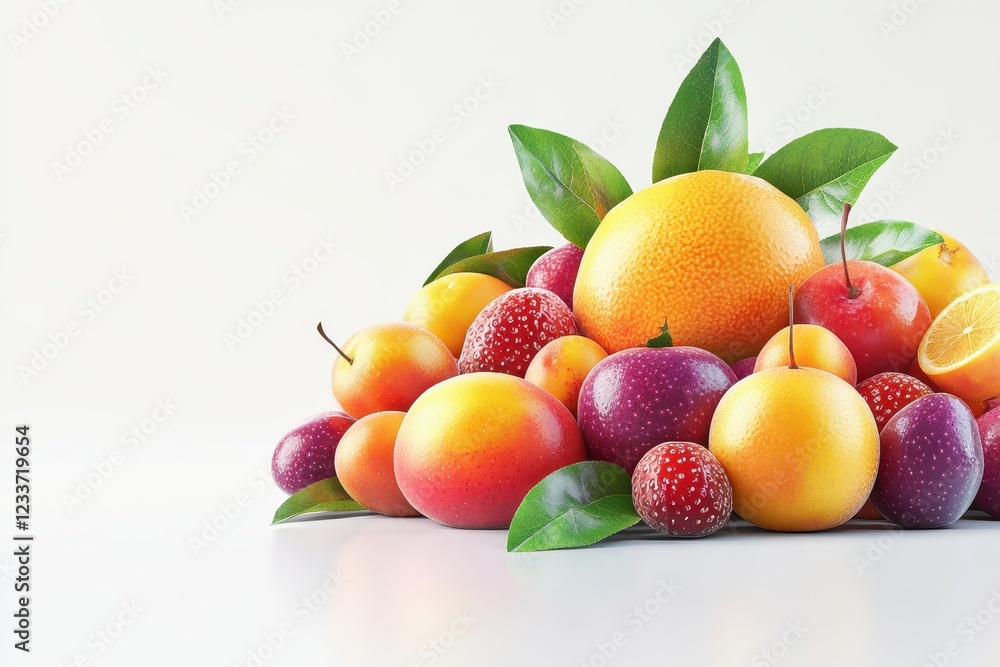 Fresh fruit pile studio shot, vibrant colors, white background, healthy food ad Fresh fruit pile studio shot, vibrant colors, white background, healthy food ad